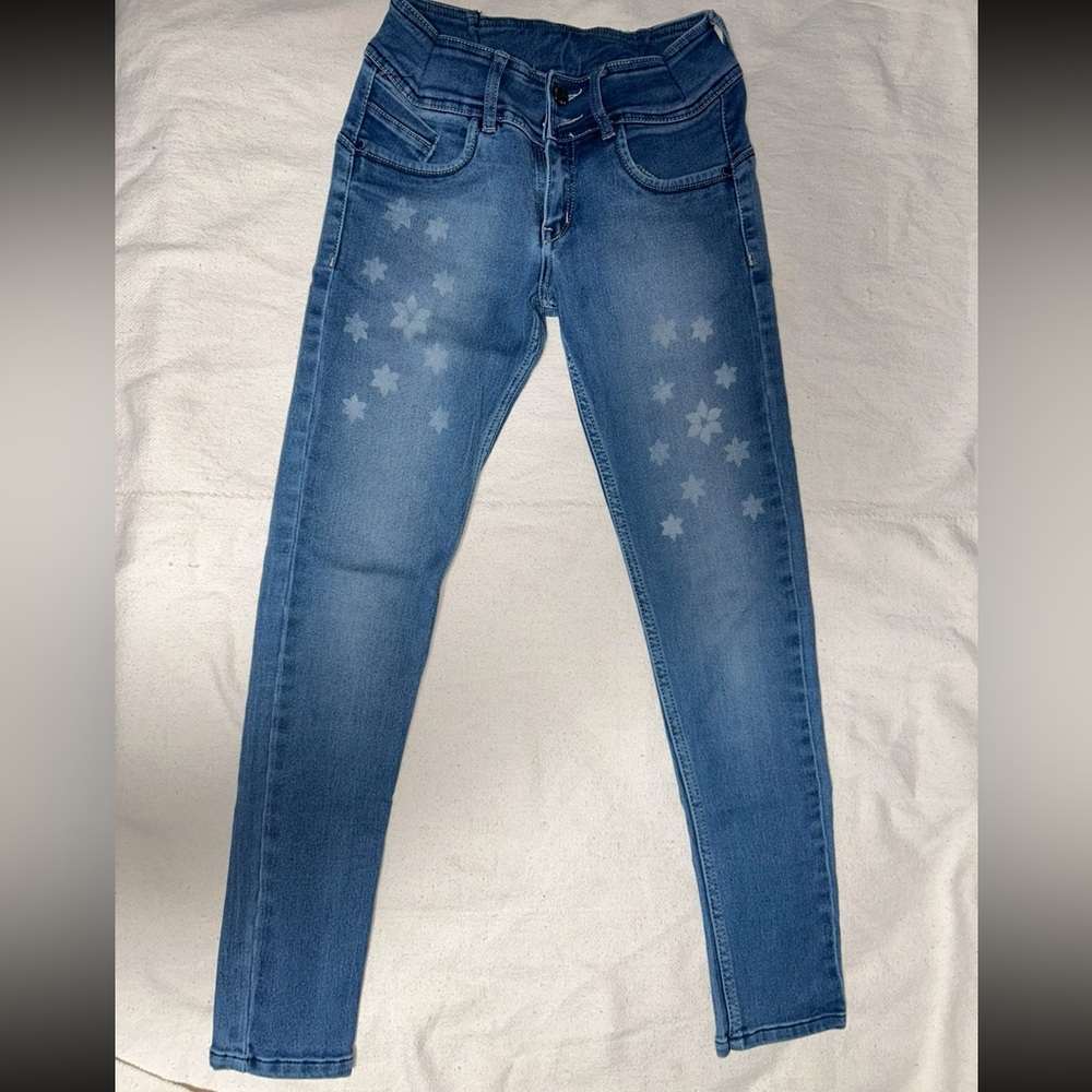 Blue Women's Jeans with Floral Pattern